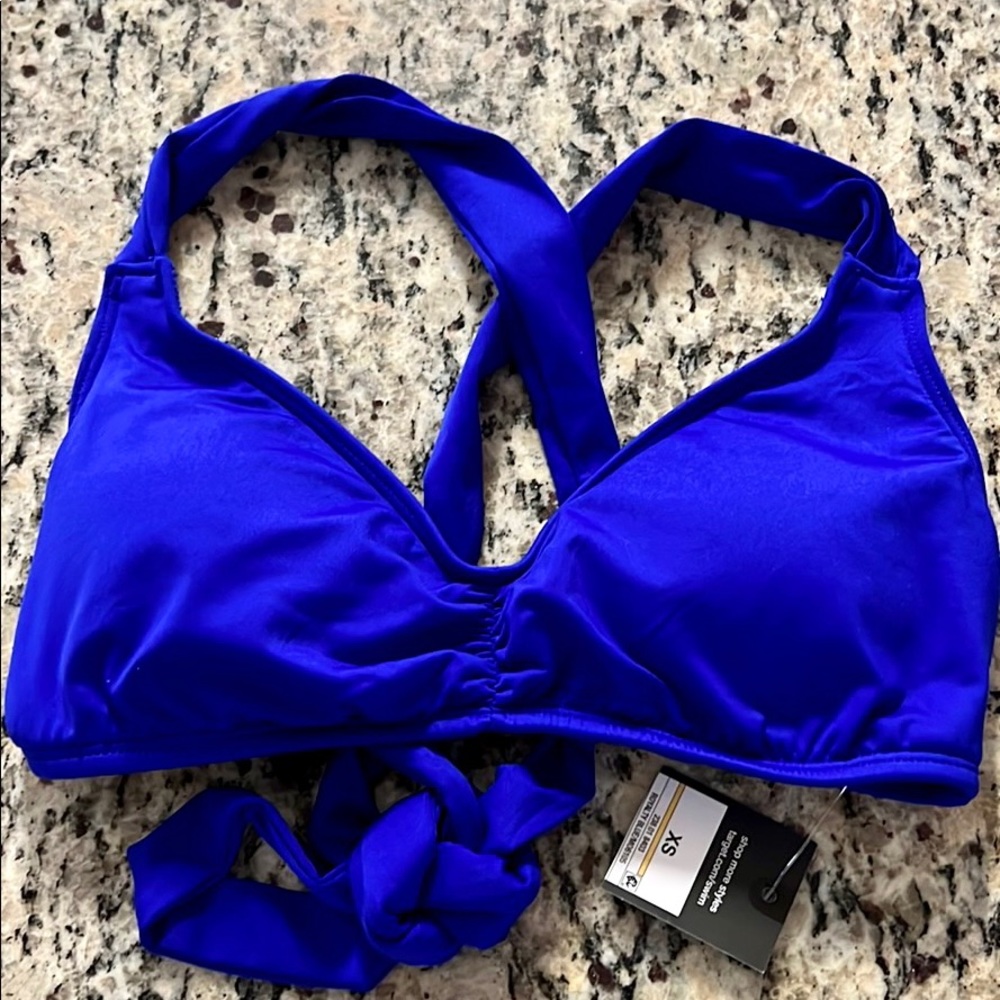Mossimo Royal Blue Cross Back Tie Bikini Top JR Size XS NWT